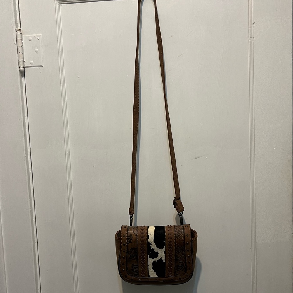 Justin Boots white and Black cowhide Crossbody Bag w